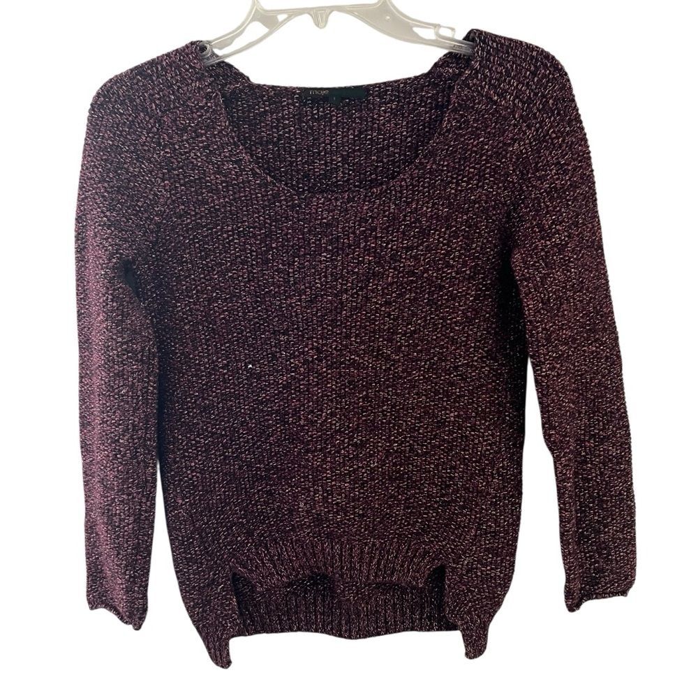 Maje Jubilee Sweater Maroon Red Metallic Small 1 Pullover
